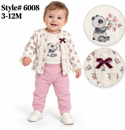 Baby Girls 3pc Floral Lace Top & Bottoms Set (3-12m)