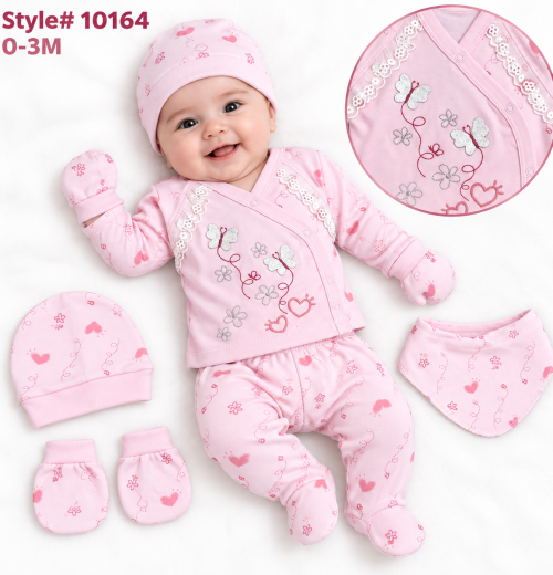 Baby Girls 5pc Butterfly Set with Hat, Mittens & Bib (0-3m)
