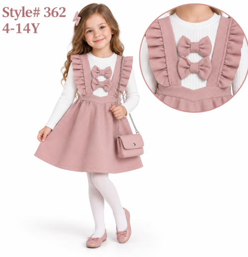Girls Ruffle Double Bow Dress with Purse (4-14y)