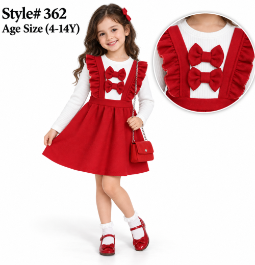 Girls Ruffle Double Bow Dress with Purse (4-14y)