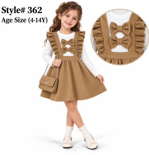 Girls Ruffle Double Bow Dress with Purse (4-14y)