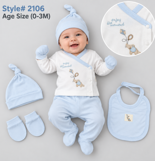 Baby Boys 5pc Elephant Set with Hat, Mittens & Bib (0-3m)
