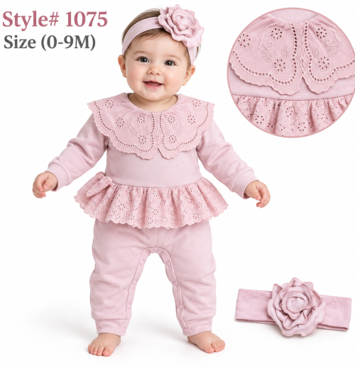 Baby Girls 3pc Spanish Lace Set with Headband (0-9m)