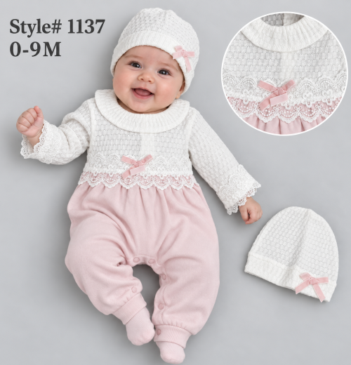 Baby Girls 2pc Spanish Lace Romper & Hat Set (0-9m)