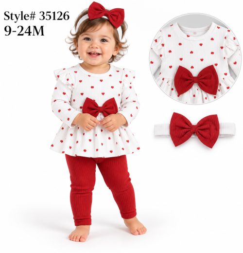 Baby Girls 3pc Heart Top, Leggings & Headband Set (9-24m)