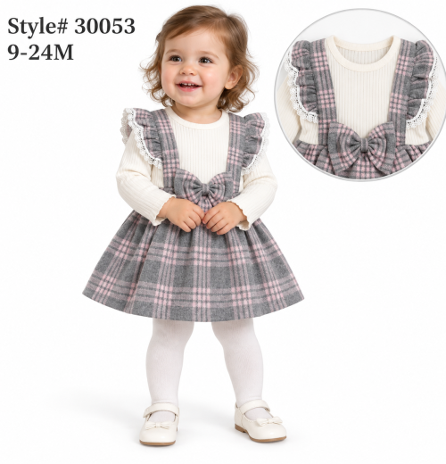 Baby Girls Check Ruffle Lace Dress (9-24m)