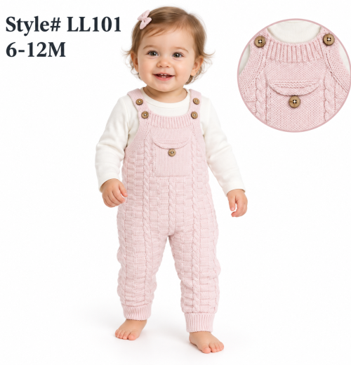 Baby Girls 2pc Knitted Dungaree & Full Sleeve Top Set (6-12m)