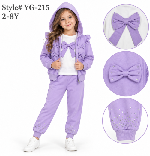 Girls 3pc Diamante Bow Hooded Tracksuit (2-8y)