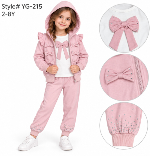 Girls 3pc Diamante Bow Hooded Tracksuit (2-8y)