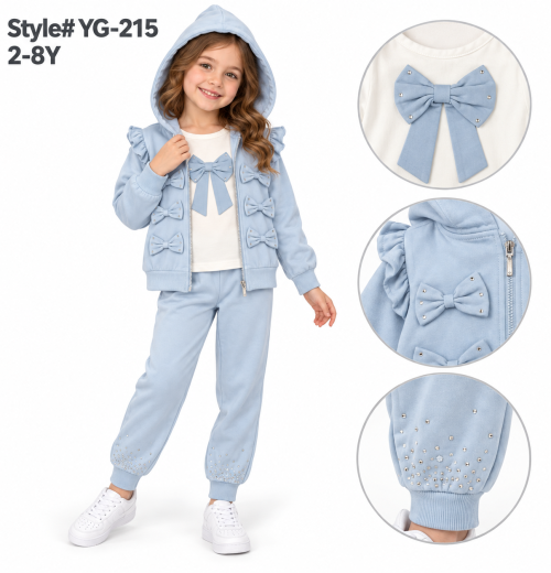 Girls 3pc Diamante Bow Hooded Tracksuit (2-8y)