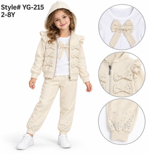 Girls 3pc Diamante Bow Hooded Tracksuit (2-8y)