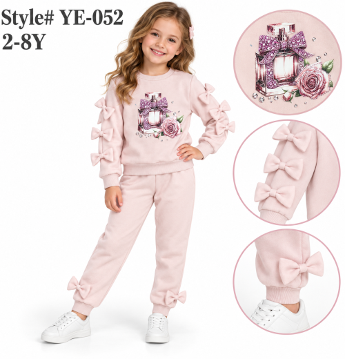 Girls 2pc Floral Diamante Bow Sleeve Tracksuit (2-8y)