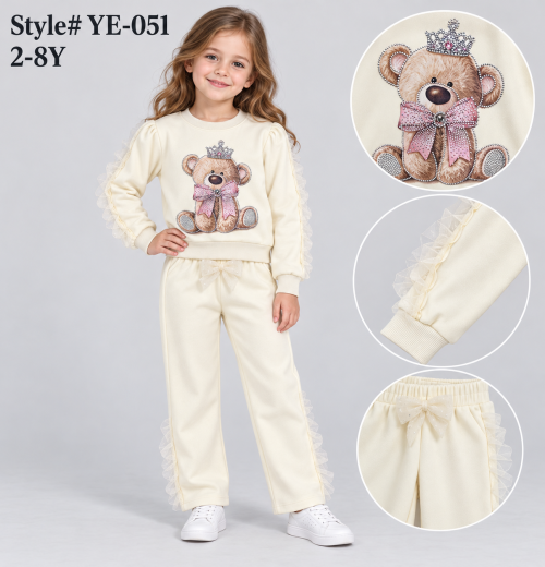 Girls 2pc Teddy Diamante Lace Sleeve Tracksuit (2-8y)