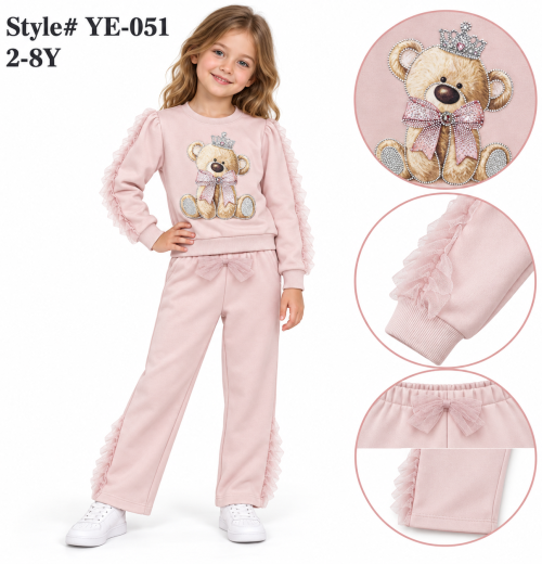 Girls 2pc Teddy Diamante Lace Sleeve Tracksuit (2-8y)