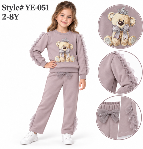 Girls 2pc Teddy Diamante Lace Sleeve Tracksuit (2-8y)