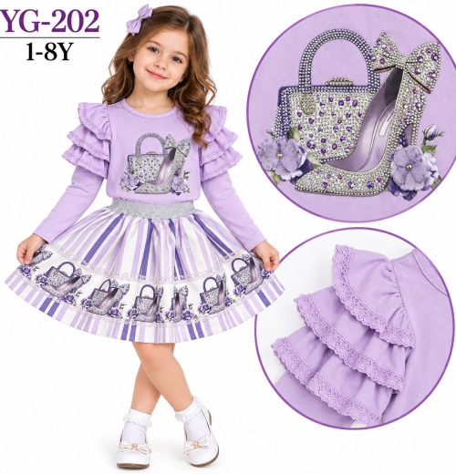 Girls 2pc Diamante Handbag Lace Top & Skirt Set (1-8y)