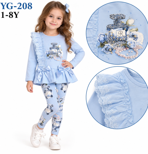 Girls 2pc Perfume Diamante Lace Top & Leggings Set (1-8y)