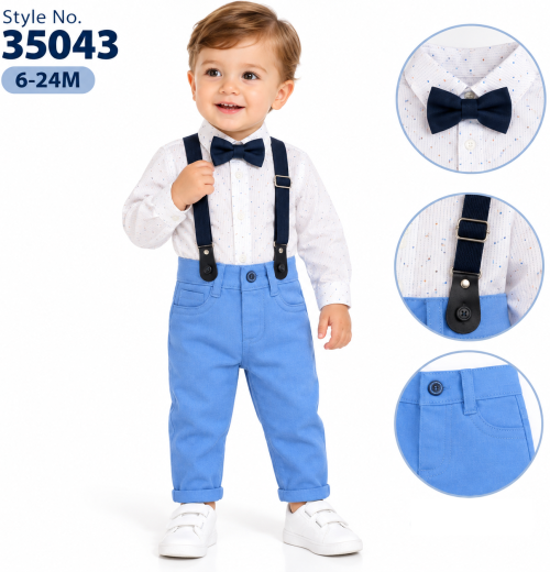 Baby Boys 3pc Shirt, Bow Tie & Trousers Set with Braces (6-24m)