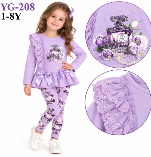 Girls 2pc Perfume Diamante Lace Top & Leggings Set (1-8y)