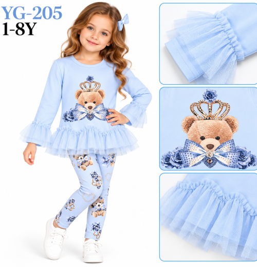 Girls 2pc Teddy Diamante Crown Layered Top & Leggings Set (1-8y)