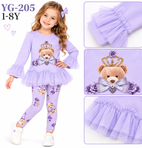 Girls 2pc Teddy Diamante Crown Layered Top & Leggings Set (1-8y)