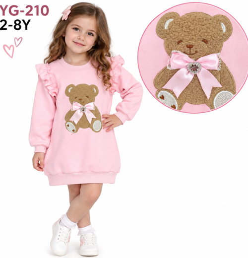 Girls Teddy Ruffle Sleeve Dress (2-8y)