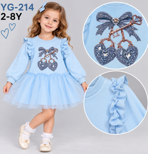 Girls Cherry Layered Net Ruffle Dress (2-8y)