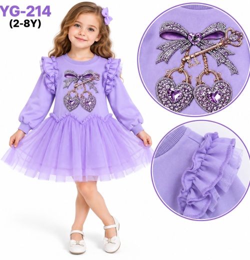 Girls Cherry Layered Net Ruffle Dress (2-8y)