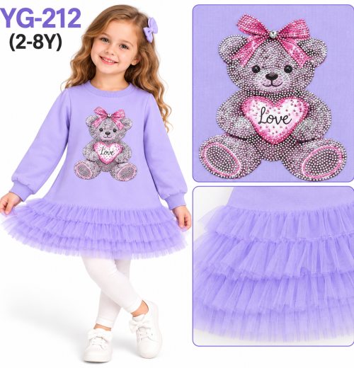 Girls Diamante Teddy Layered Dress (2-8y)