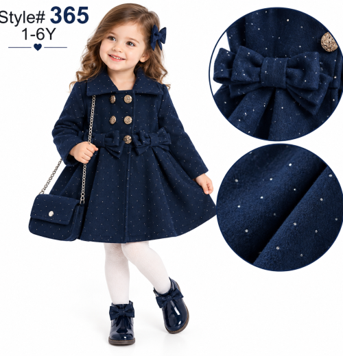 Girls Diamante Double Bow Coat with Purse (1-6y)