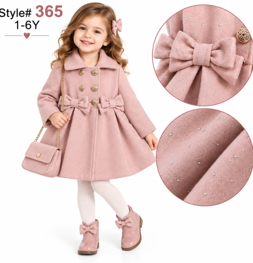 Girls Diamante Double Bow Coat with Purse (1-6y)