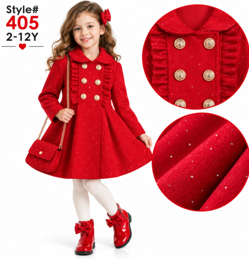 Girls Diamante Ruffle Coat with Purse (2-12y)