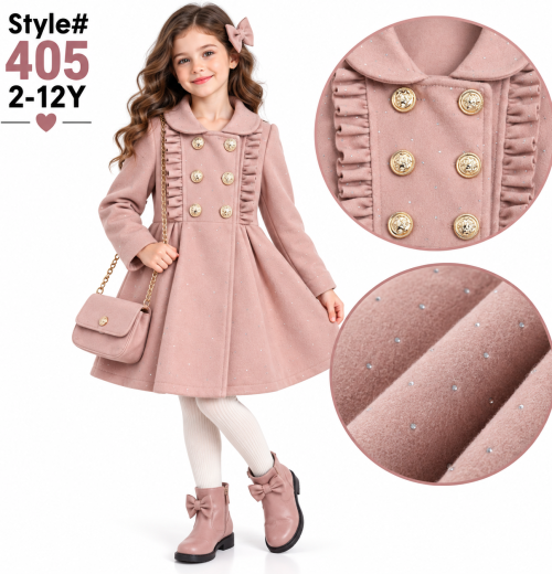 Girls Diamante Ruffle Coat with Purse (2-12y)