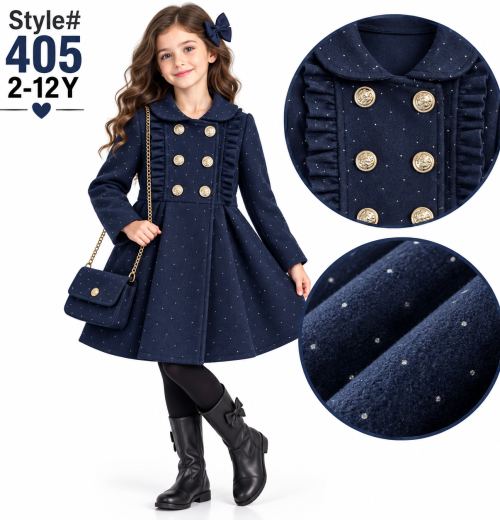 Girls Diamante Ruffle Coat with Purse (2-12y)