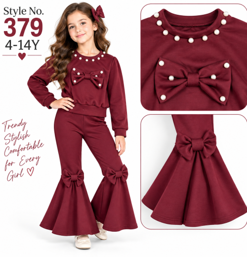Girls 2pc Pearl Double Bow Loungewear Set (4-14y)