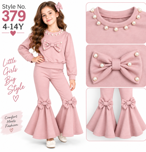 Girls 2pc Pearl Double Bow Loungewear Set (4-14y)
