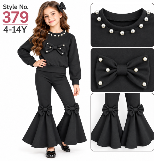Girls 2pc Pearl Double Bow Loungewear Set (4-14y)