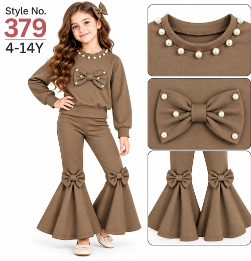 Girls 2pc Pearl Double Bow Loungewear Set (4-14y)
