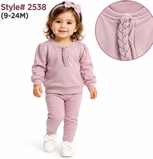 Baby Girls 2pc Braided Top & Bottoms Set (9-24 M) )