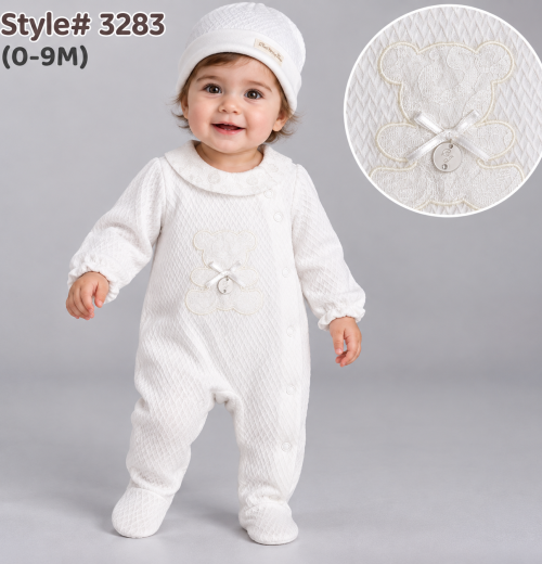 Baby Girls All in One Spanish Teddy Lace Romper & Hat Set (0-9m)