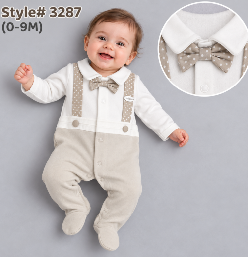 Baby Boys All in One Attached Braces & Bow Tie Romper (0-9m)