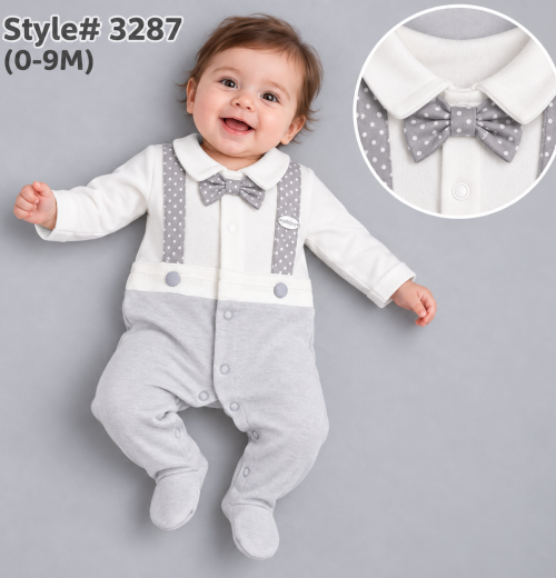 Baby Boys All in One Attached Braces & Bow Tie Romper (0-9m)