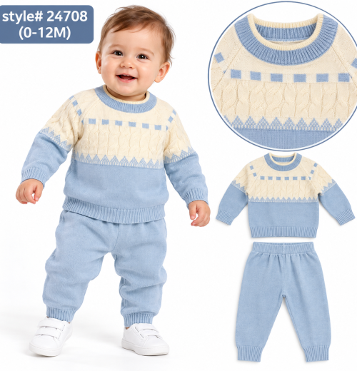 Baby Boys 2pc Cable Knitted Top & Bottoms Set (0-12m)
