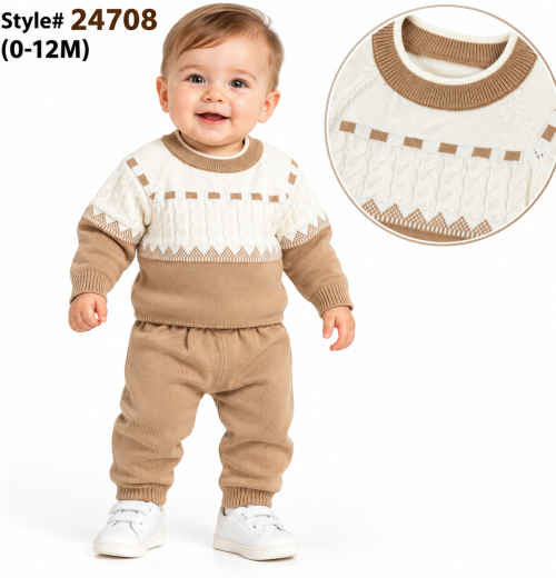 Baby Boys 2pc Cable Knitted Top & Bottoms Set (0-12m)