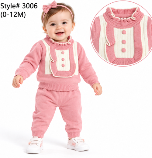 Baby Girls 2pc Ruffle Knitted Top & Bottoms Set (0-12m)