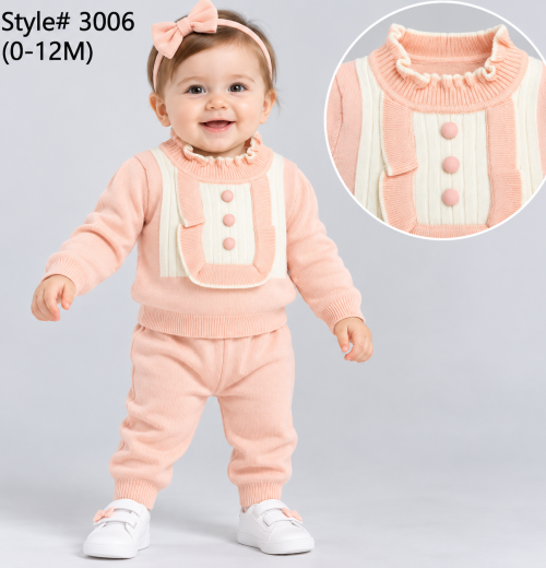 Baby Girls 2pc Ruffle Knitted Top & Bottoms Set (0-12m)