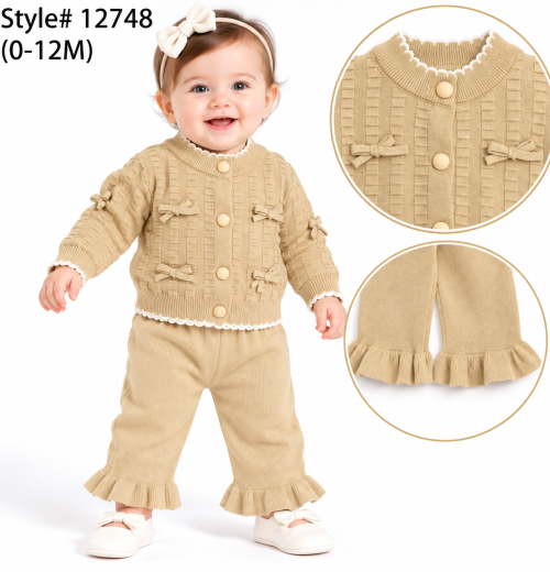 Baby Girls 2pc Knitted Bow Cardigan & Bottoms Set (0-12m)