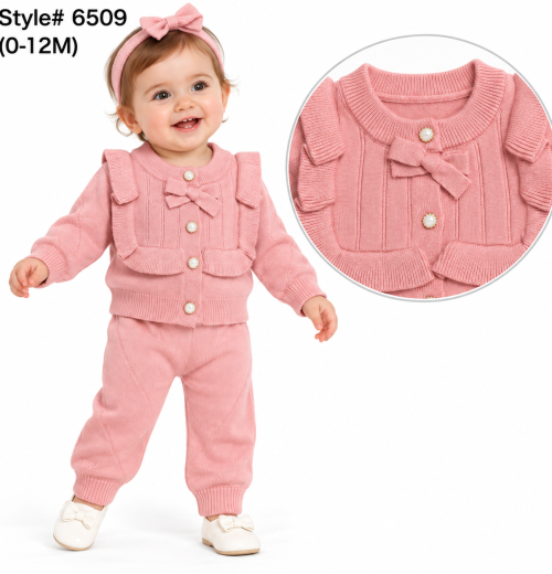 Baby Girls 2pc Bow Knitted Cardigan & Bottoms Set (0-12m)