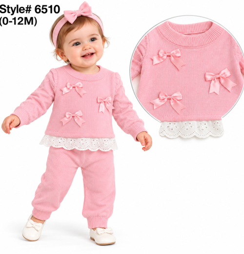 Baby Girls 2pc Lace & Bows Knitted Set (0-12m)