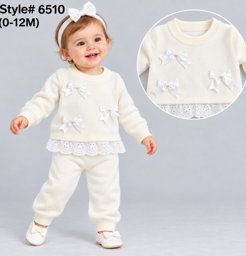 Baby Girls 2pc Lace & Bows Knitted Set (0-12m)